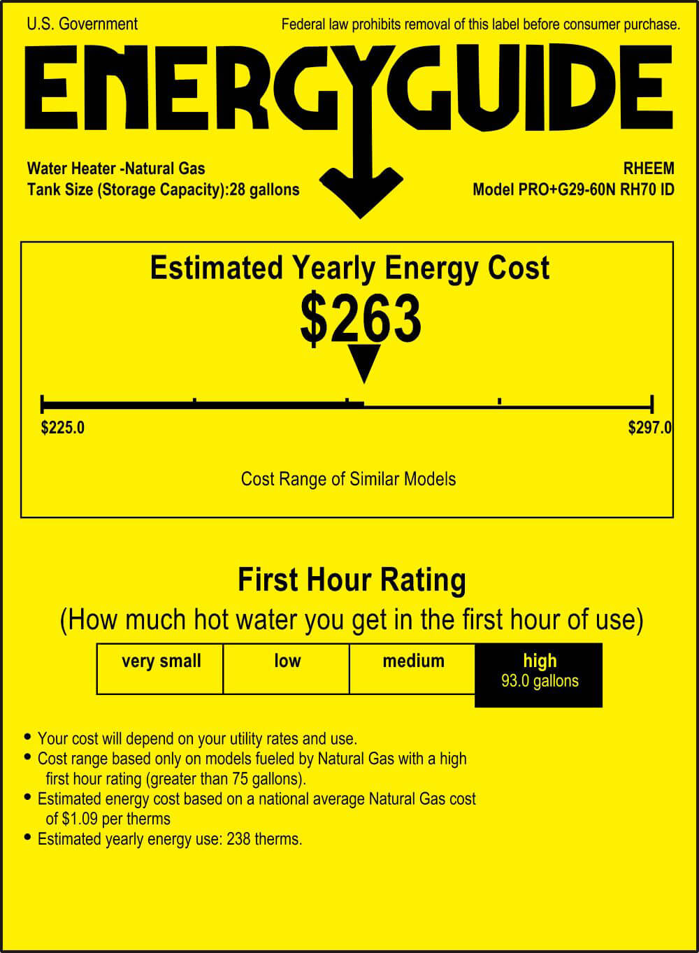 energy guide estimated yearly energy cost $263