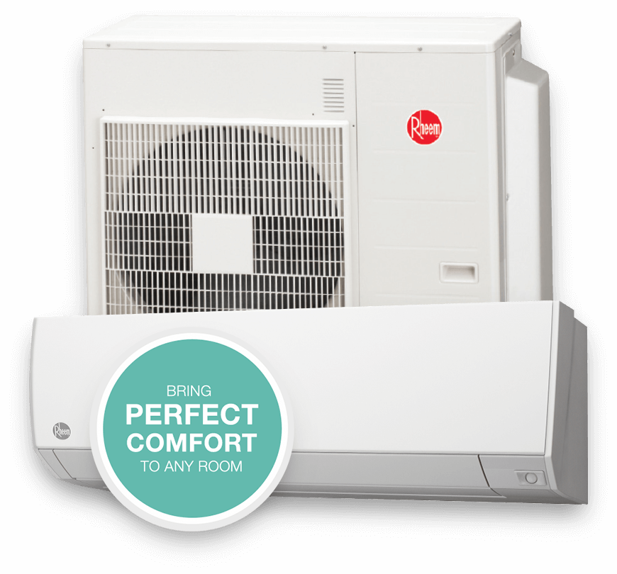 Picture of Rheem mini-split HVAC heating and cooling system.