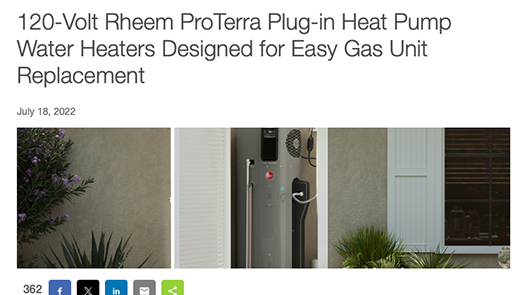 120-Volt Rheem ProTerra Plug-in Heat Pump Water Heaters Designed for Easy Gas Unit Replacement Blog