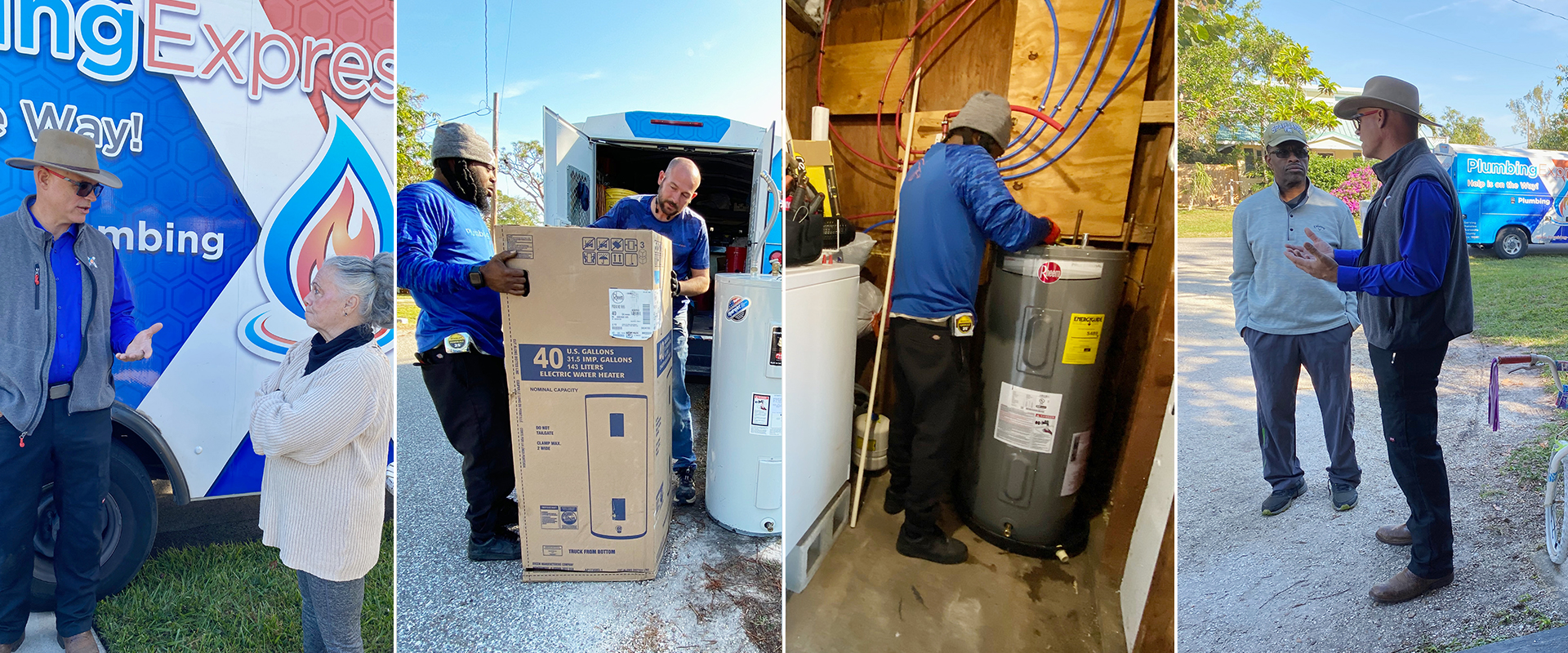 plumber giving back Rheem donating water heater