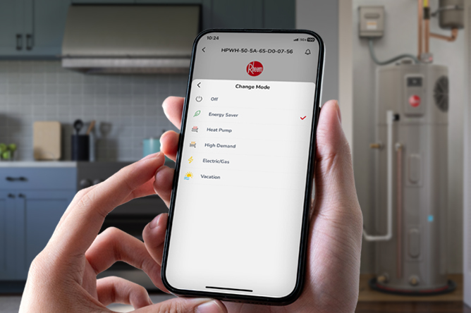 hybrid electric heat pump water heater operating modes and econet app
